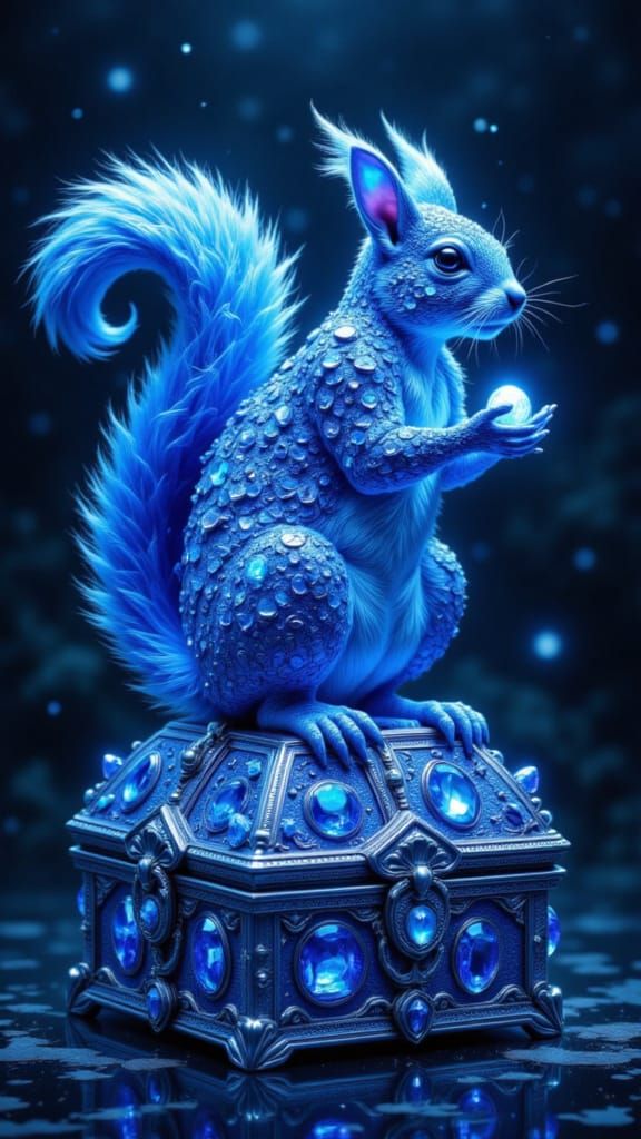 Sapphire Squirrel Sculpture on Jeweled Treasure Box