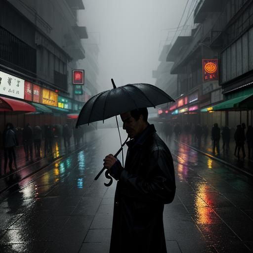 Noir Rainy Street Vendor at Night