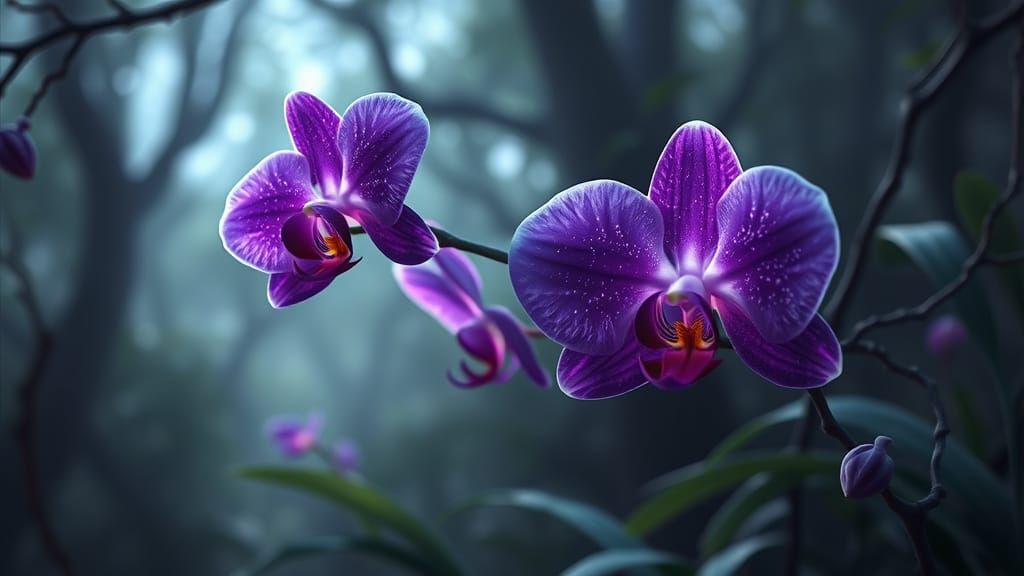 Mystical Purple Orchid Blooms Under Twilight