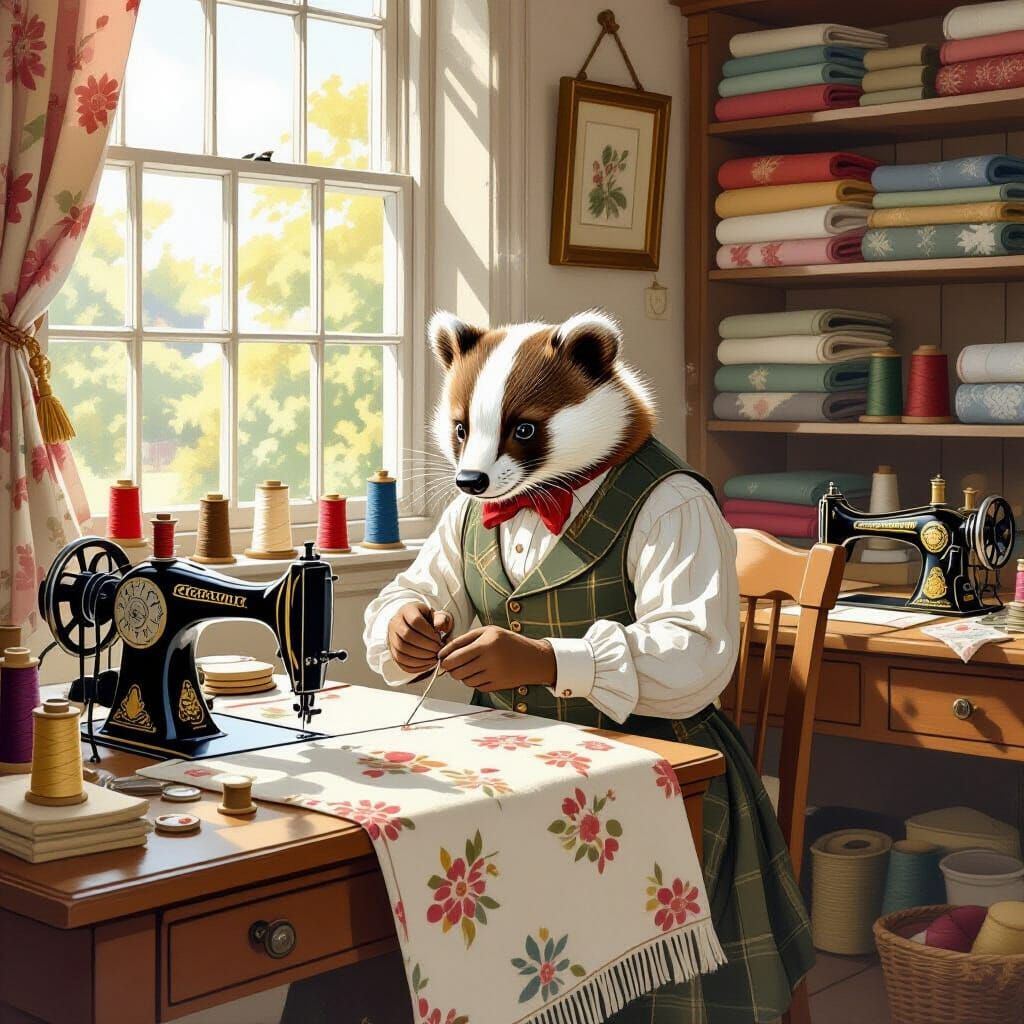 Badger Tailor's Cozy Shop: A Children's Illustration