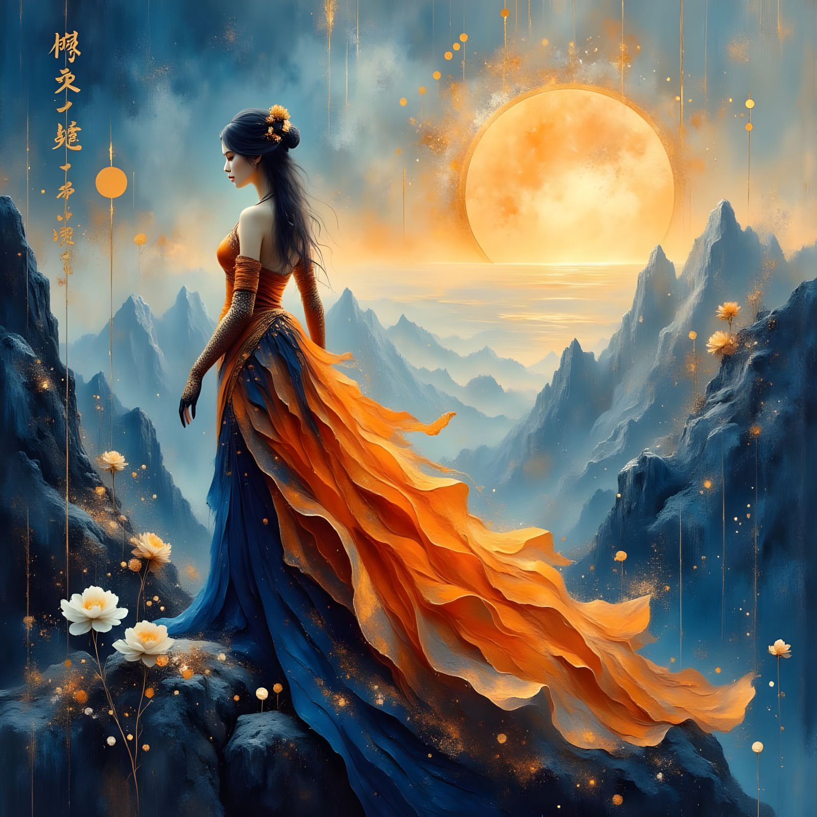 Vietnamese Goddess on Mountain Peak in Lacquer Style