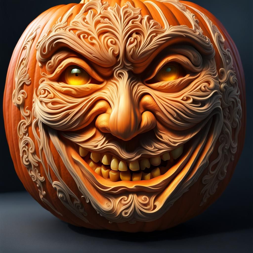 Hyperrealistic Carved Pumpkin Splash Art