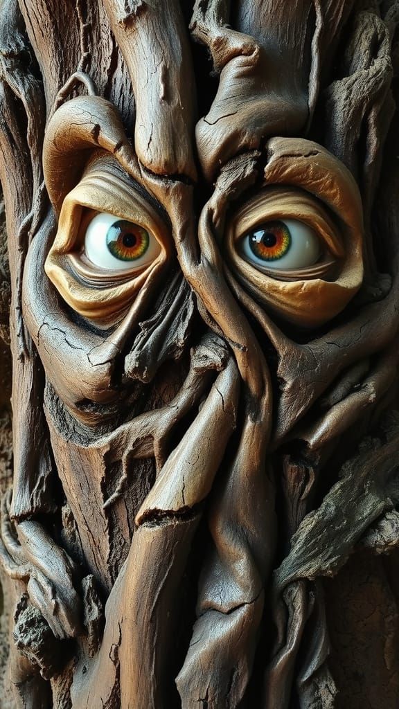 Ancient Tree Trunk Evokes Mysterious, Wide-Eyed Expression i...
