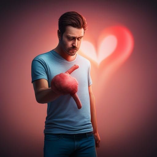 Man Crying Holding Broken Heart: Hyperrealistic Splash Art