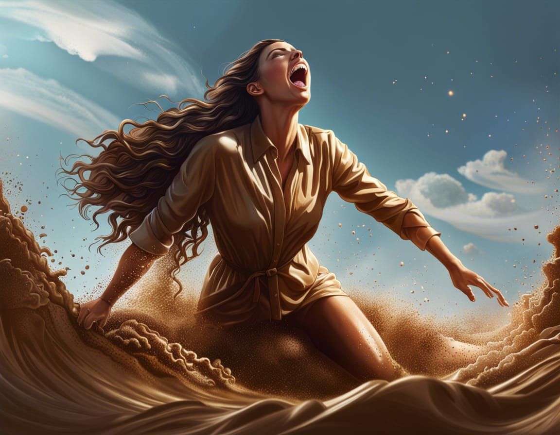 Woman Sinking in Quicksand: Photorealistic Digital Art