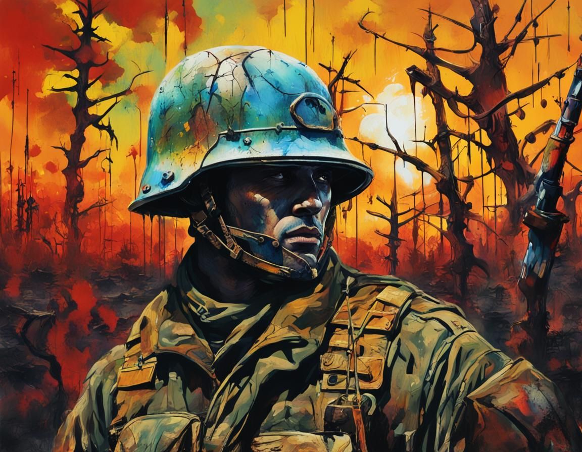 Surreal Soldier in Desolate Wasteland Graffiti Art