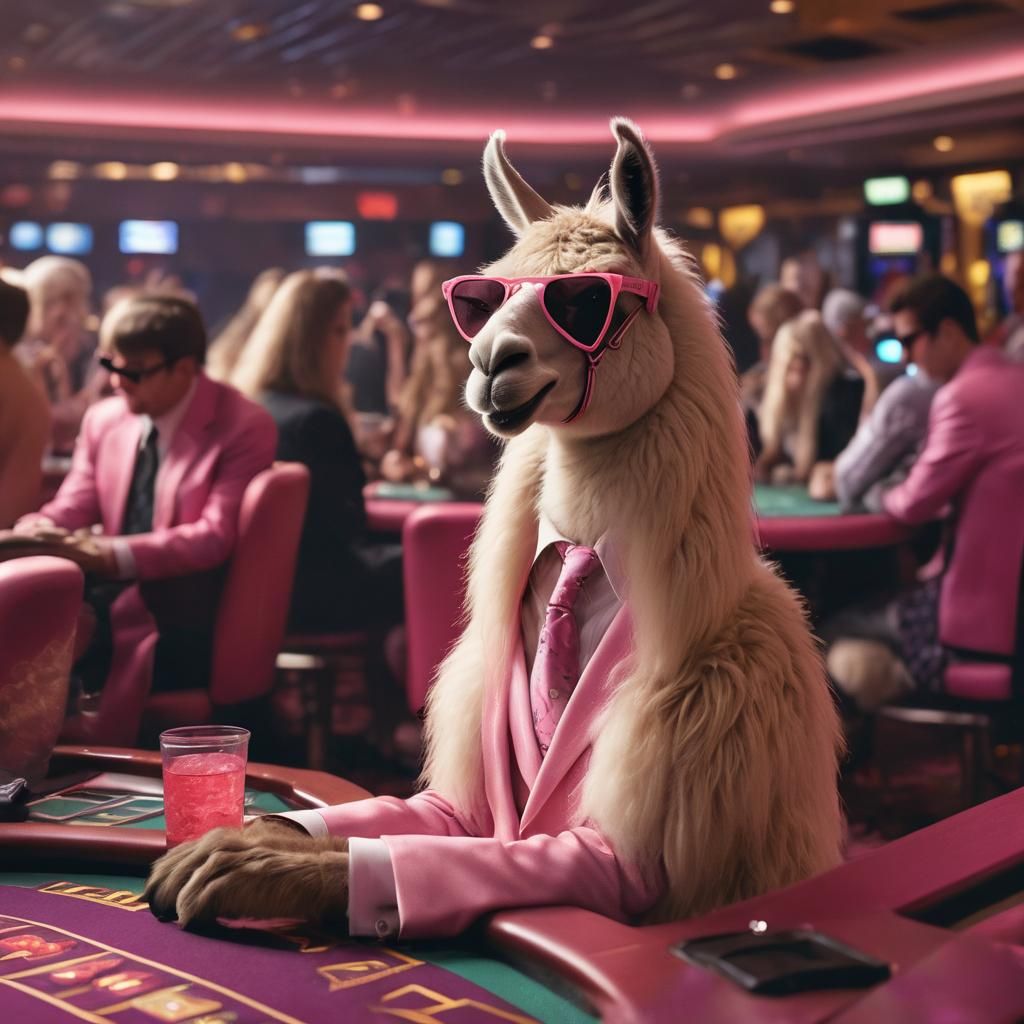 Llama Smoking at Blackjack Table in Casino