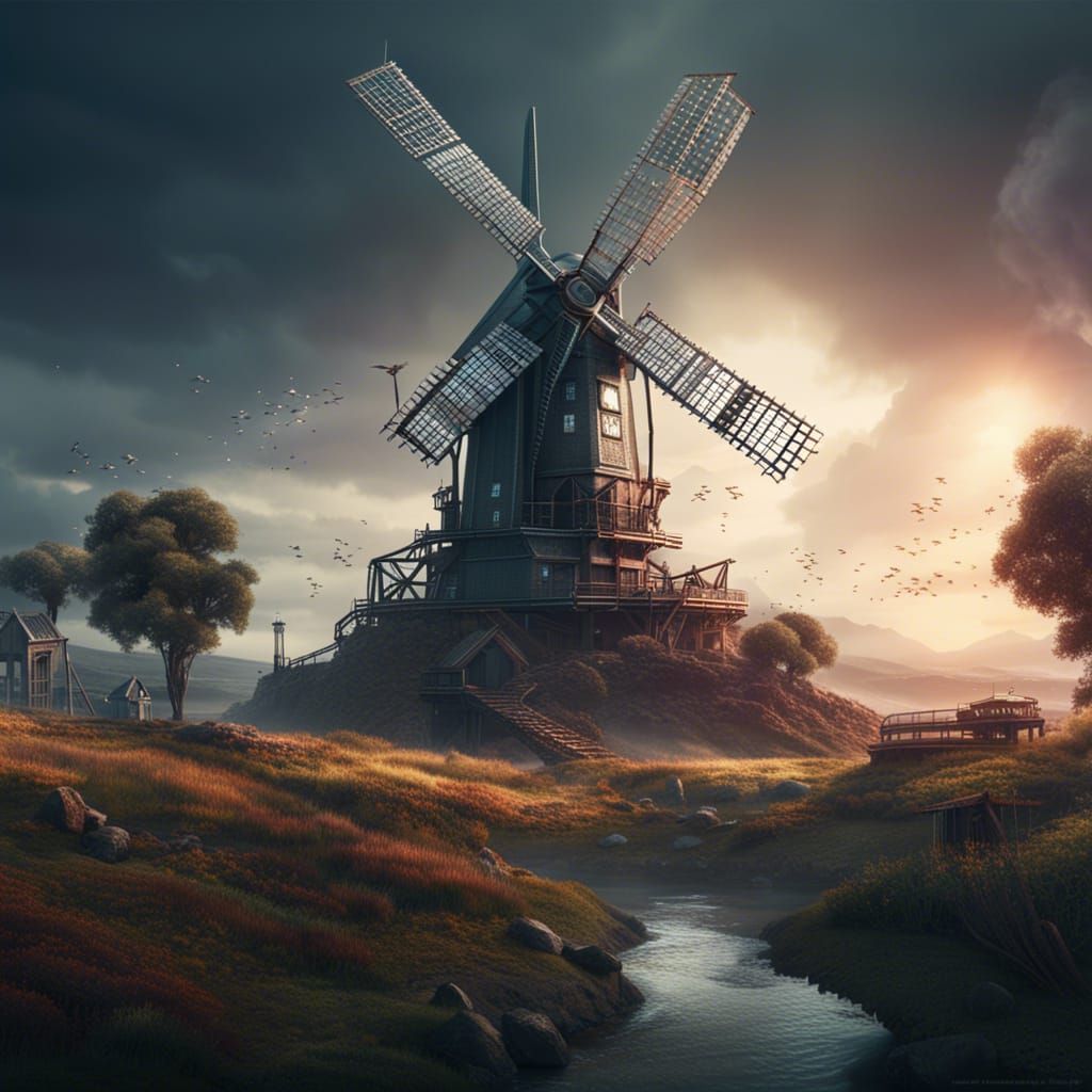 Futuristic Windmill in Epic Digital Matte Painting