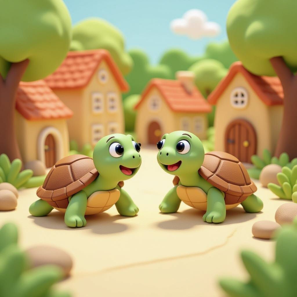 Charming Clay Turtle Village in Cartoon Style