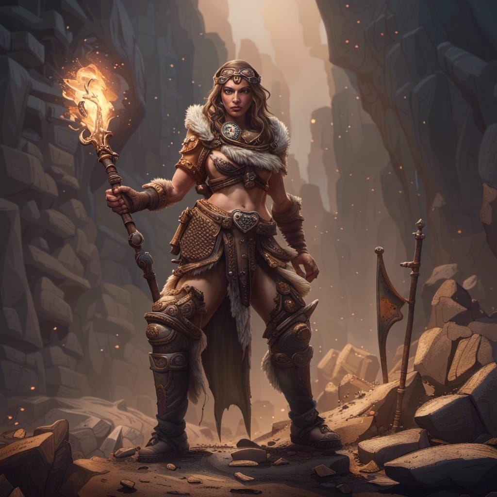 Epic Female Dwarf Barbarian in 3D