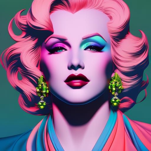 Marilyn Monroe Portrait in Warhol-Inspired Neon Colors