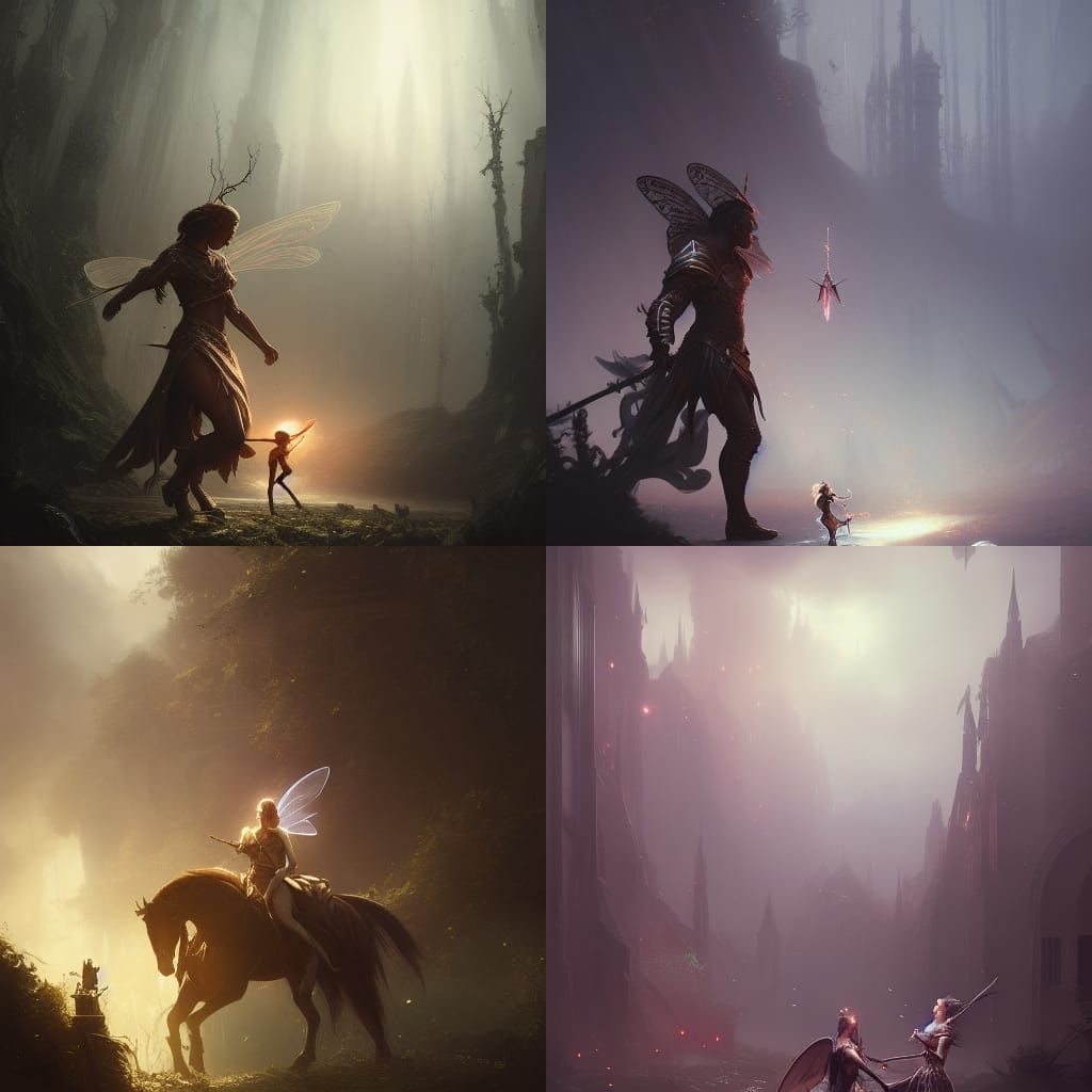 Knight and Fairy Play in Dark Fantasy Art