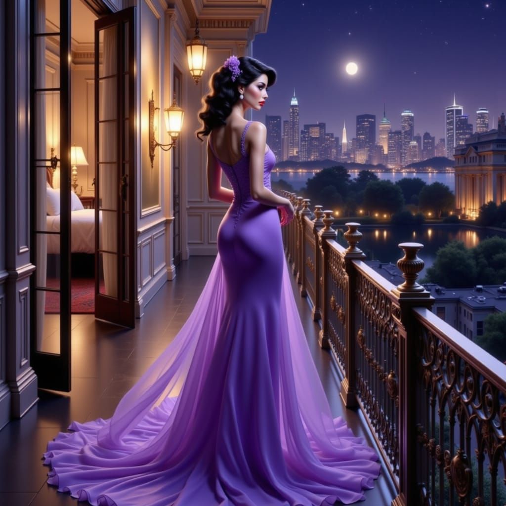 Ethereal Woman on Balcony in Pin-Up Style
