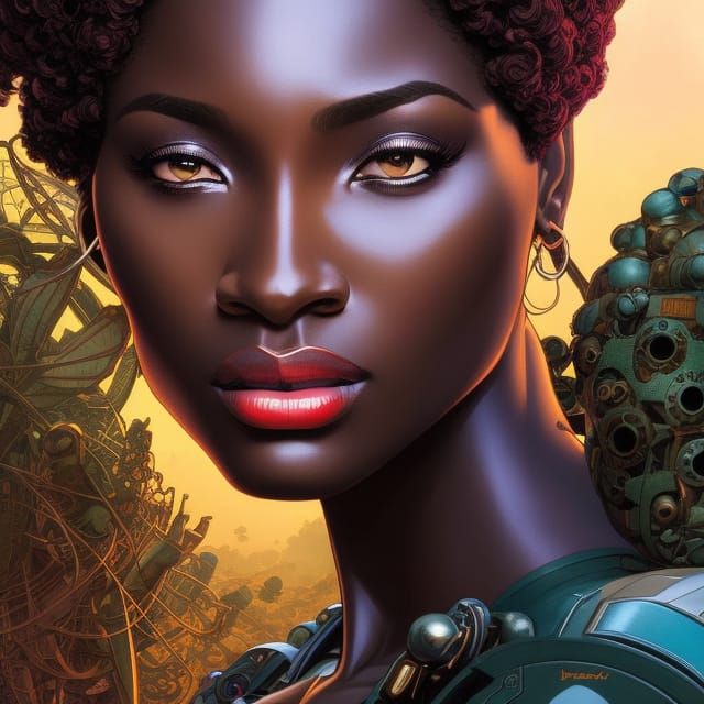 African Woman Mecha Pilot Comic Book Art