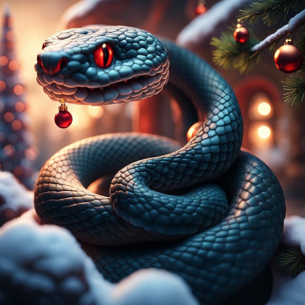 Fantastical Christmas Snake in Detailed Matte Painting
