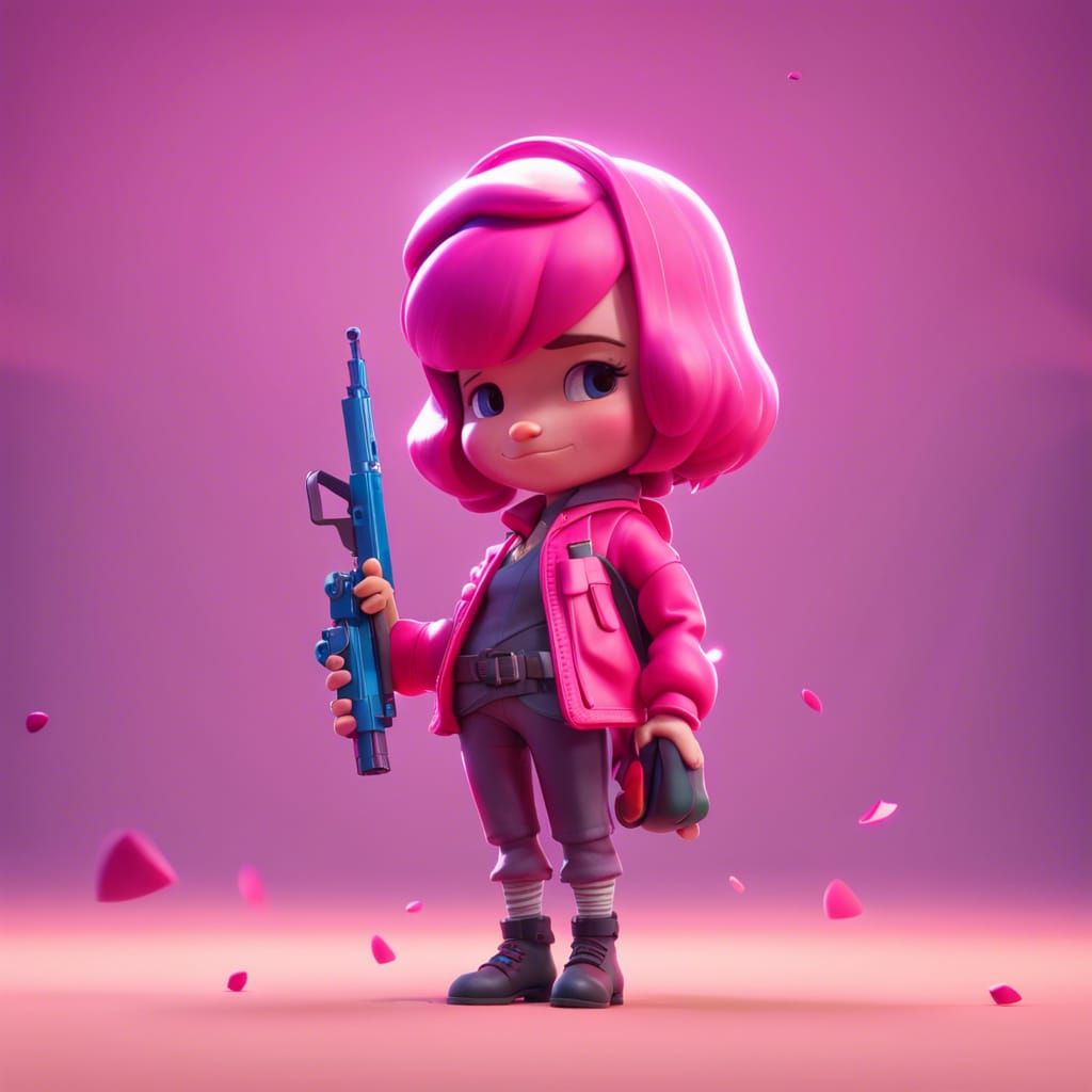 Mocco Free Fire Character with Pink Hair in 3D Art