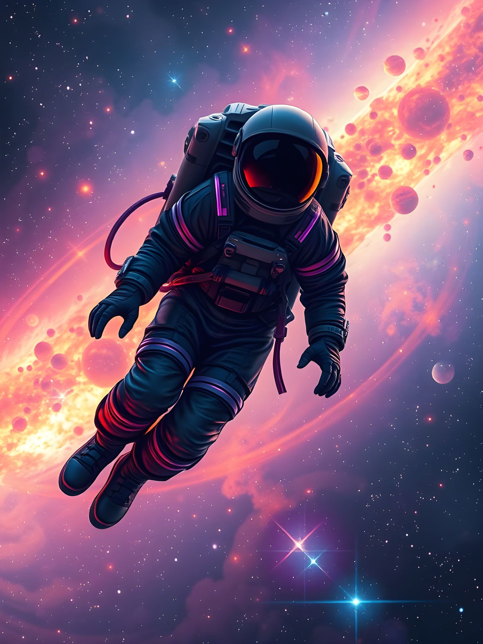 Whimsigoth Astronaut Drifts Through Ethereal Galaxy