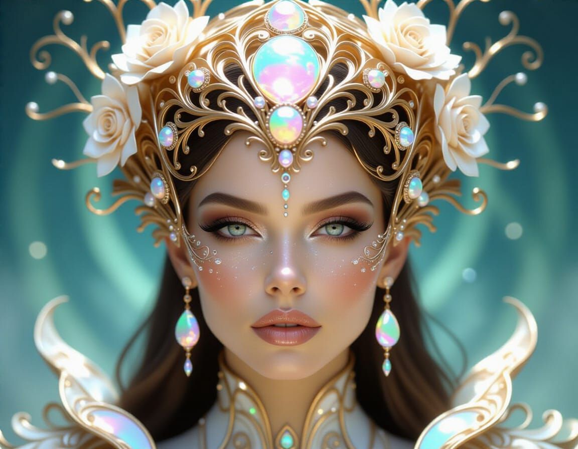 Futuristic Queen Portrait with Liquid Mercury Crown