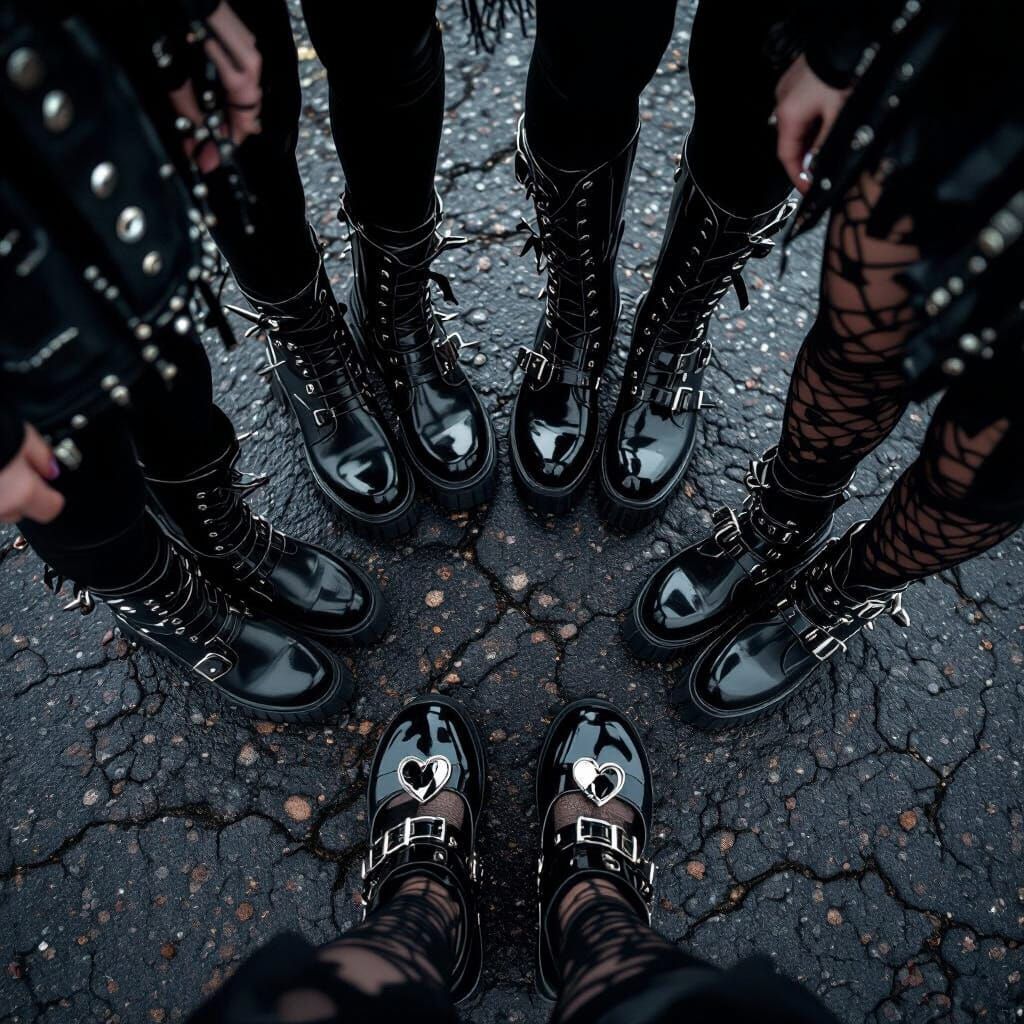 Goth Footwear Showcase: Realistic Overhead Shot
