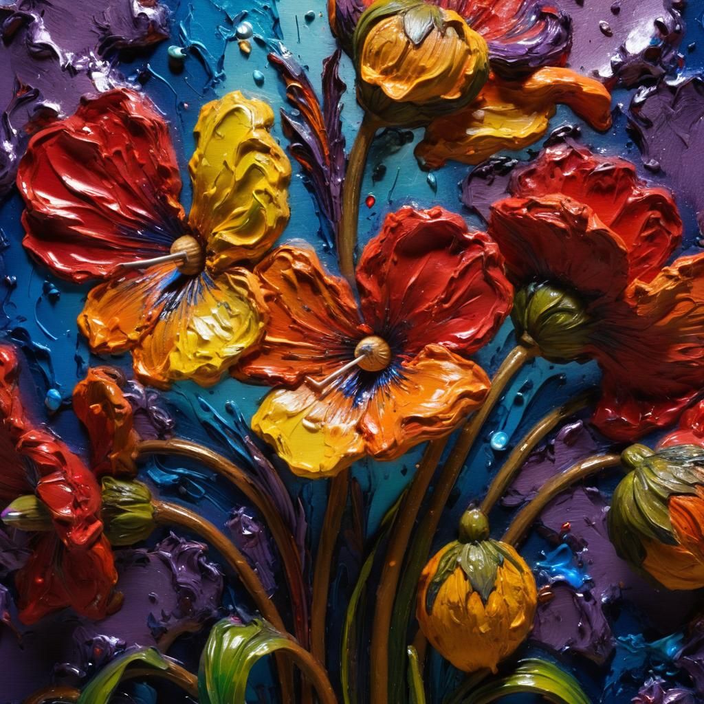 Flowers in Oil: Impasto Technique with Vibrant Colors
