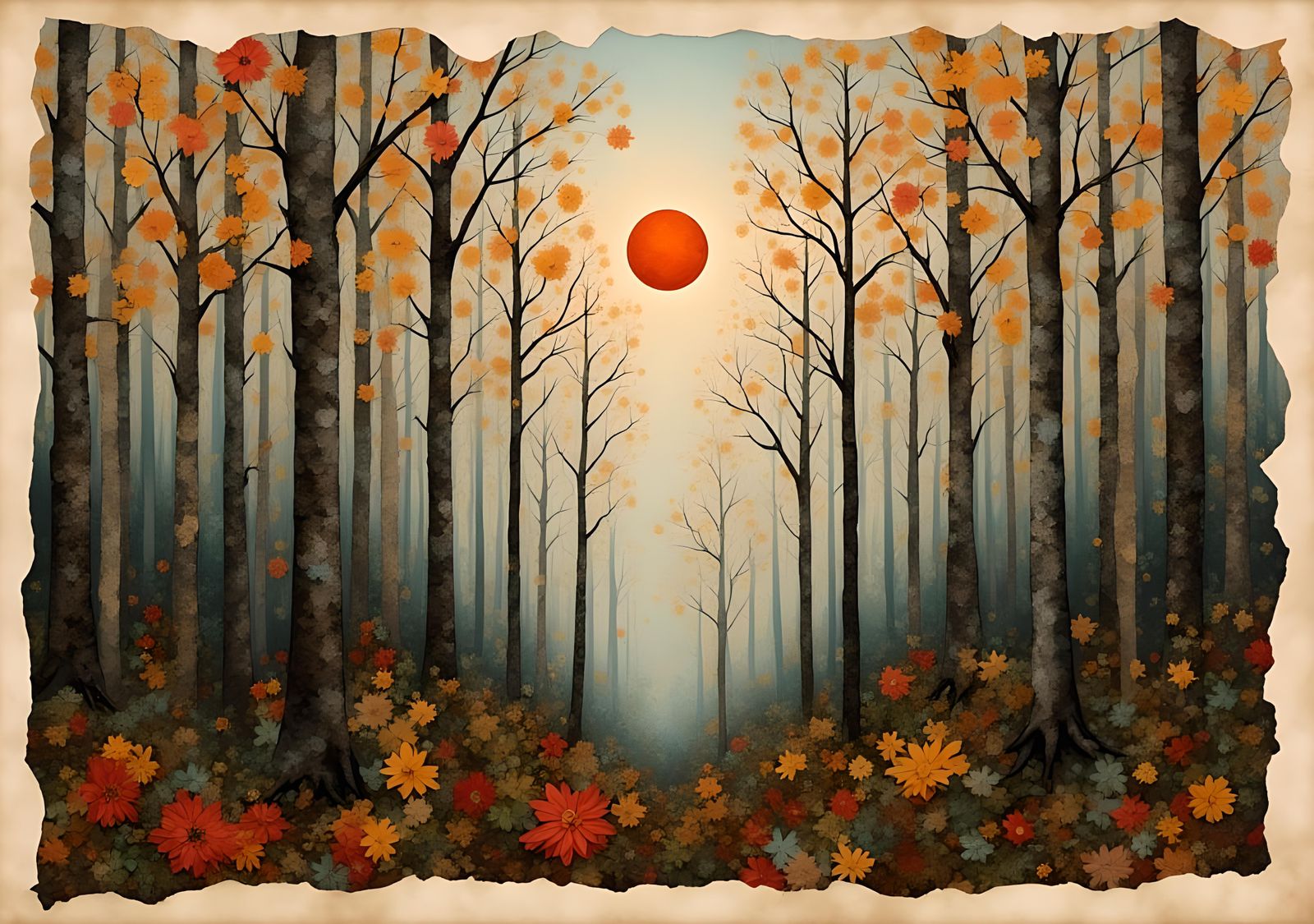 Forest Landscape in Digital Collage Art Style