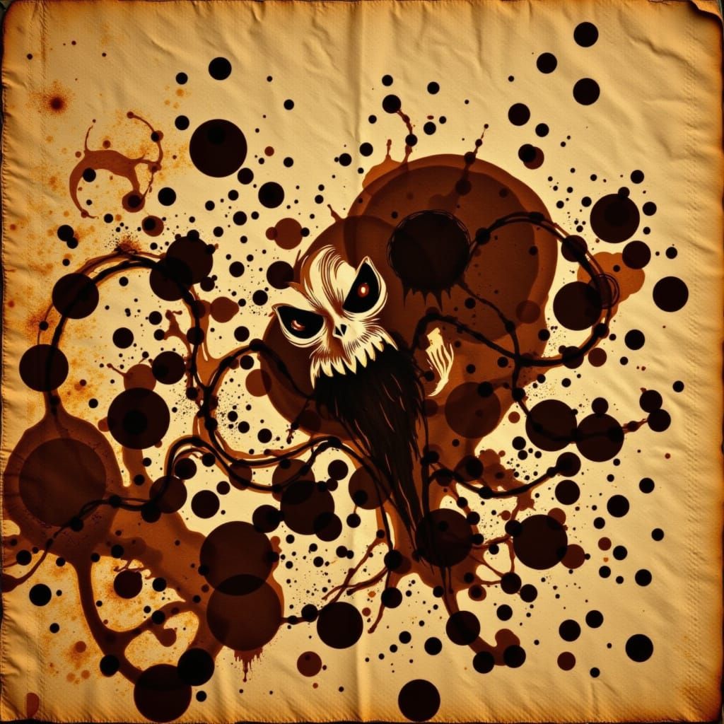 Horrific Creature Escaping Dark Coffee Stain Art