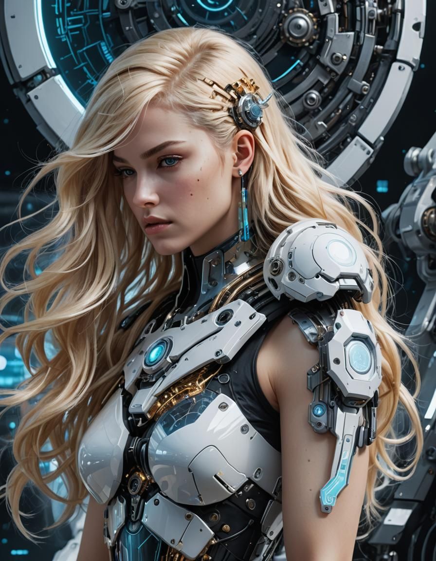 Cyberpunk Woman with Clockwork Arm Illustration