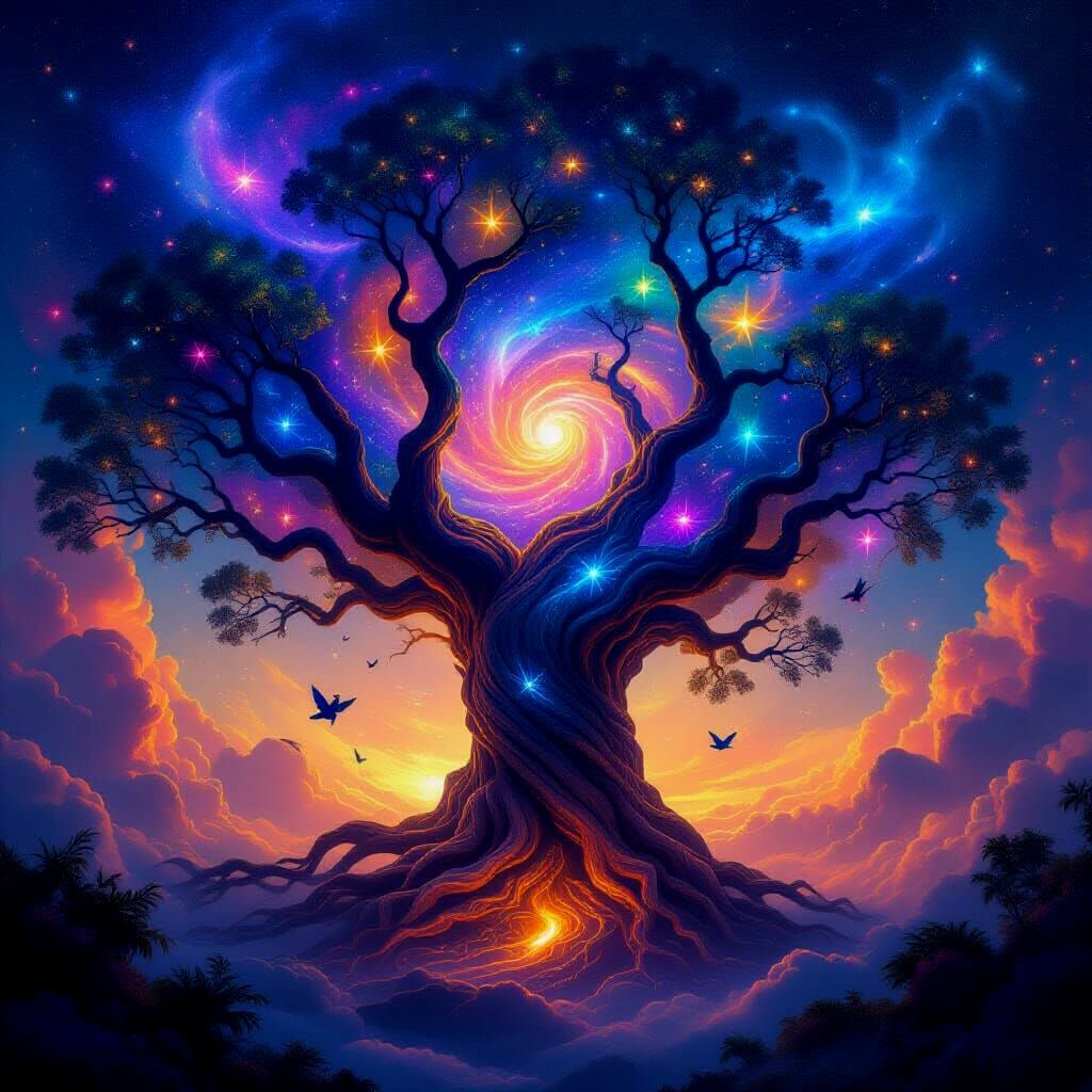 Cosmic Tree of Galaxies in Surreal Fantasy Art