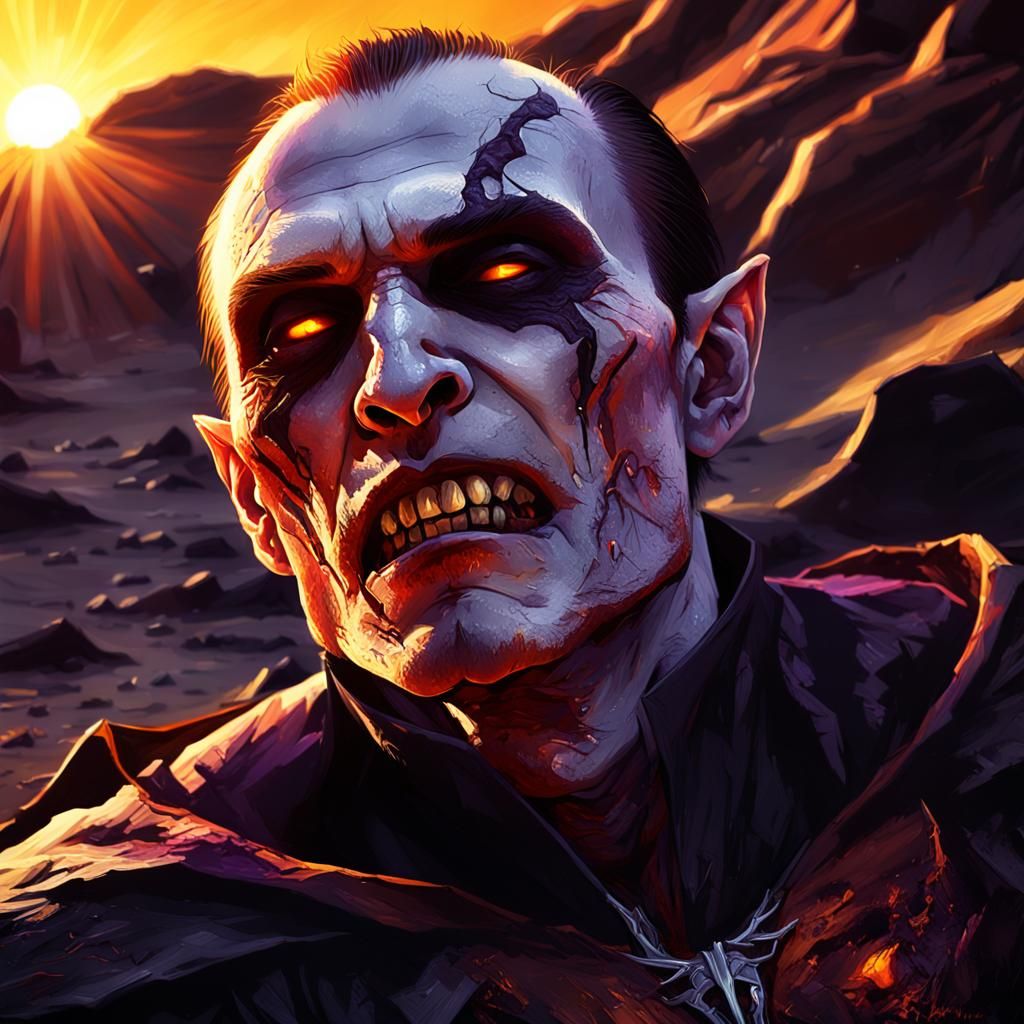 Dying Vampire in Sunlight: Dark Fantasy Digital Painting
