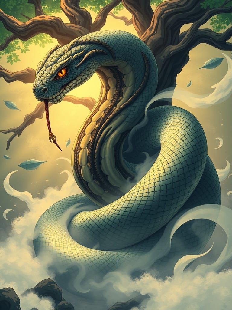 Majestic Snake in Anime-Style Flat Design