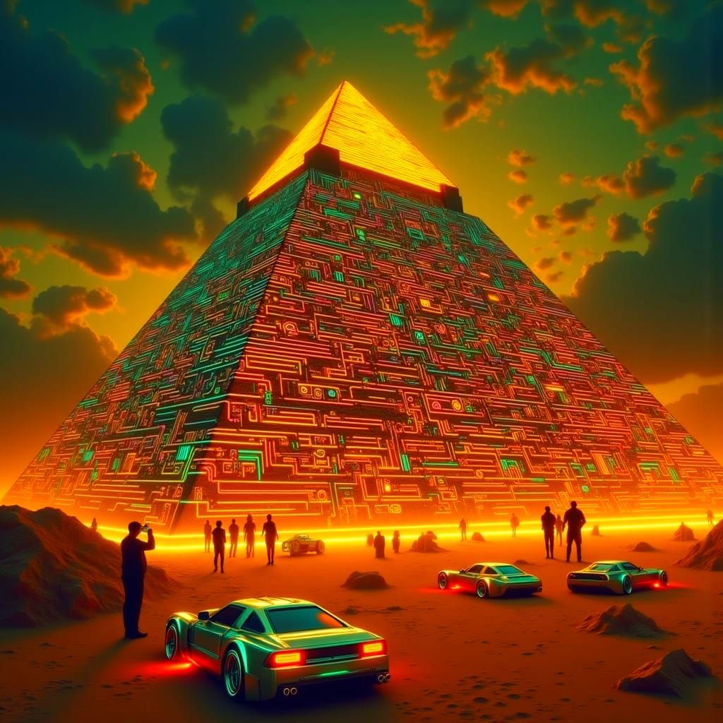 Neon Hieroglyphs Illuminate the Futuristic Great Pyramid of ...
