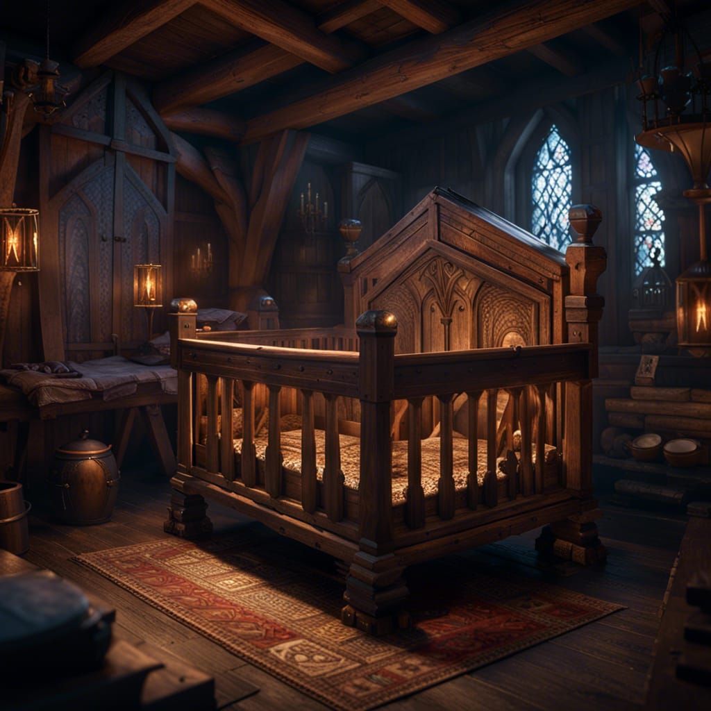 Dark Fantasy Medieval Crib in 8K Resolution