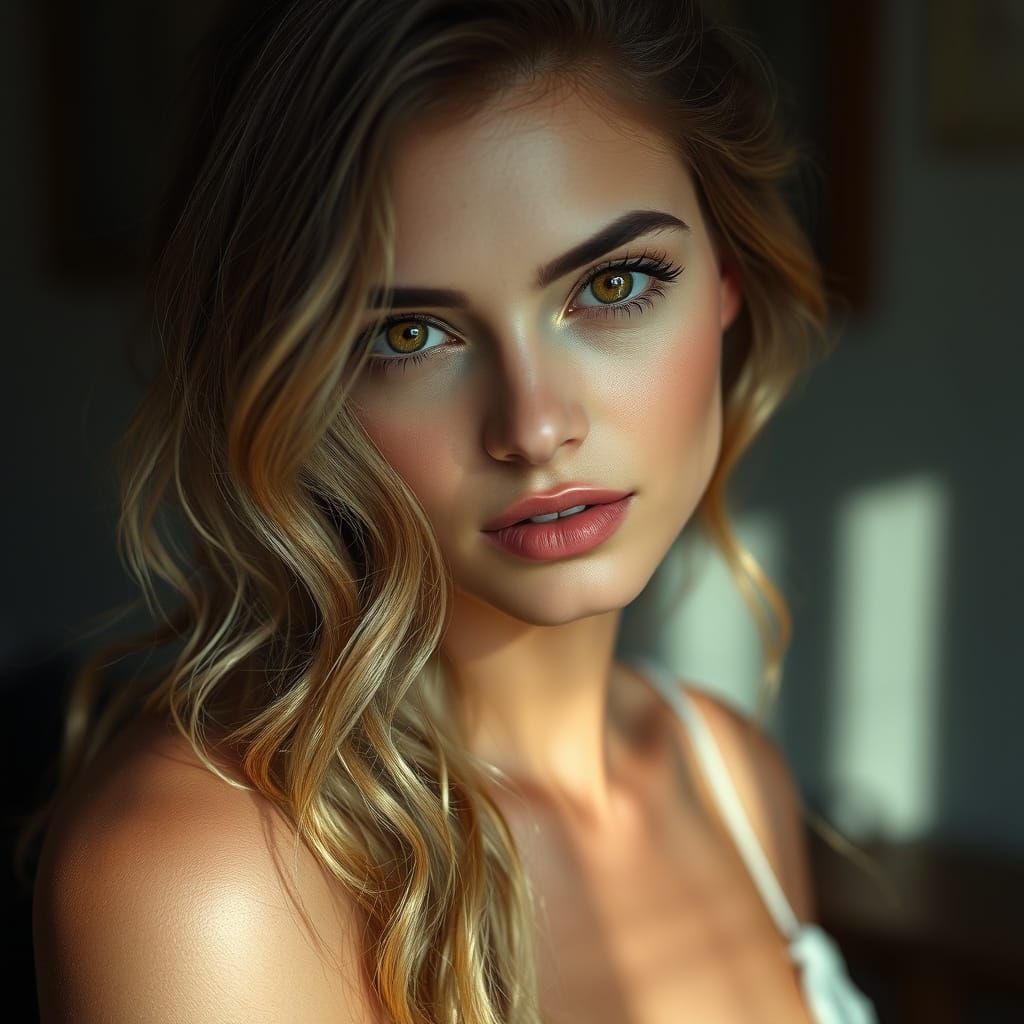 Elegant Woman Portrait in Muted Cinematic Style