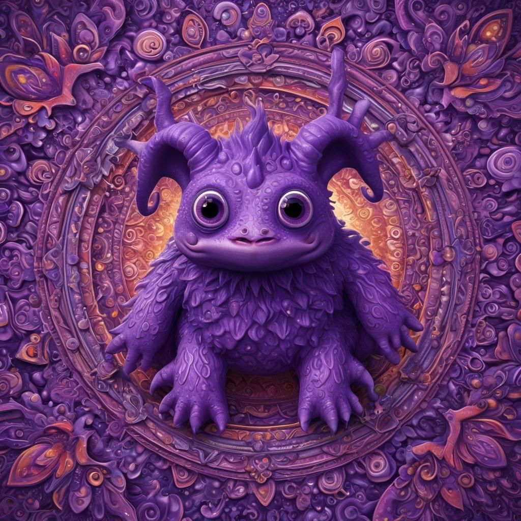 Whimsical Purple Creature in a Vibrant Digital Artscape