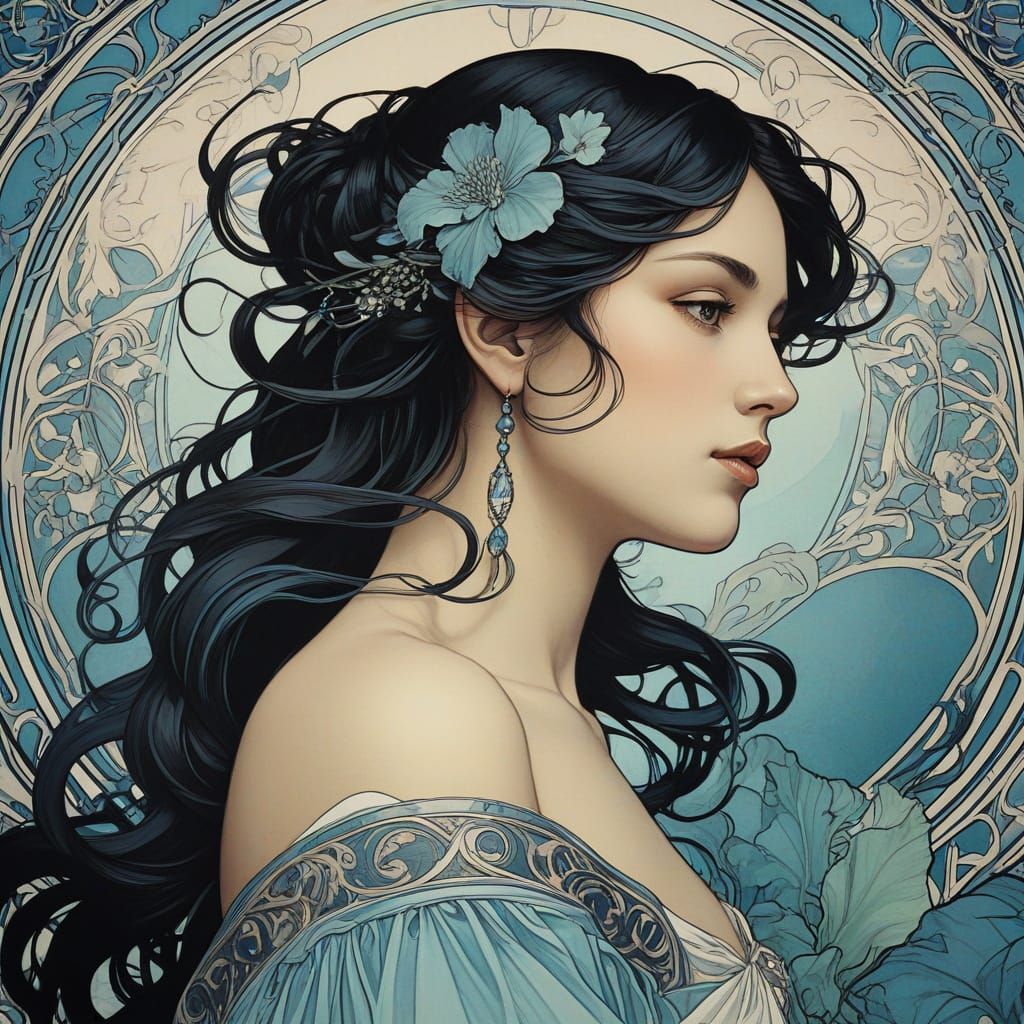 Art Nouveau Portrait of Aphrodite in Alphonse Mucha Style