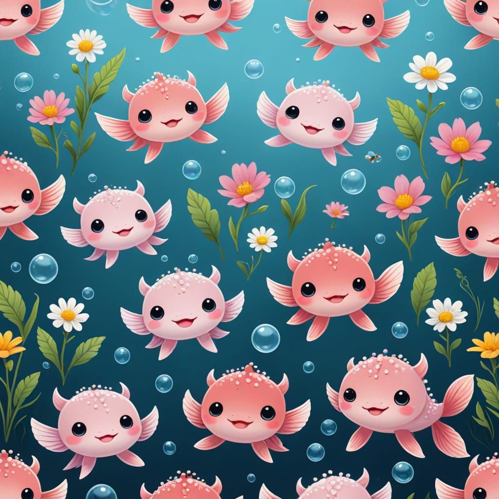 Whimsical Cartoon Axolotls in Pastel Colors