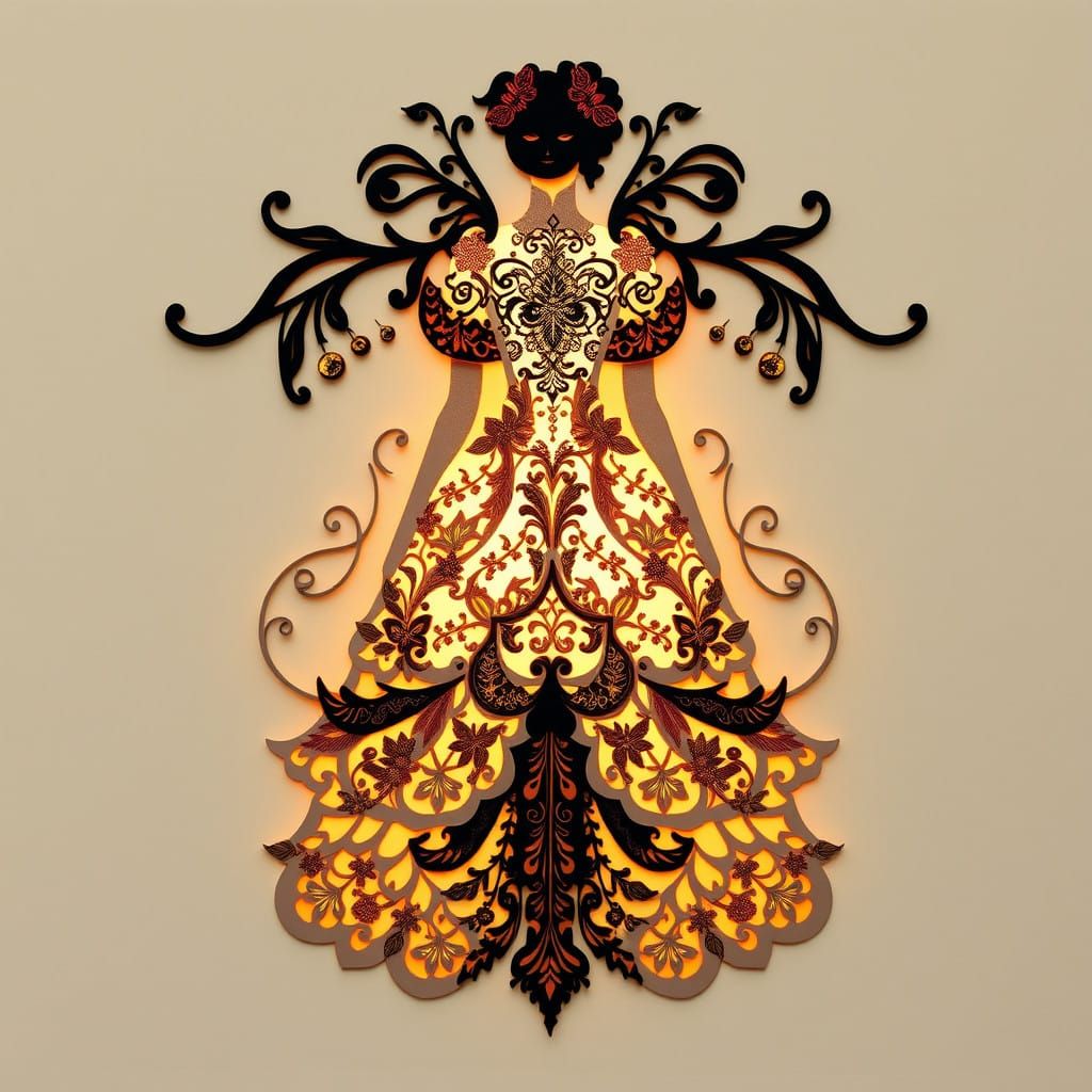 Delicate illuminated kirigami intricate layered Gothic dress Naoko Takeuchi
