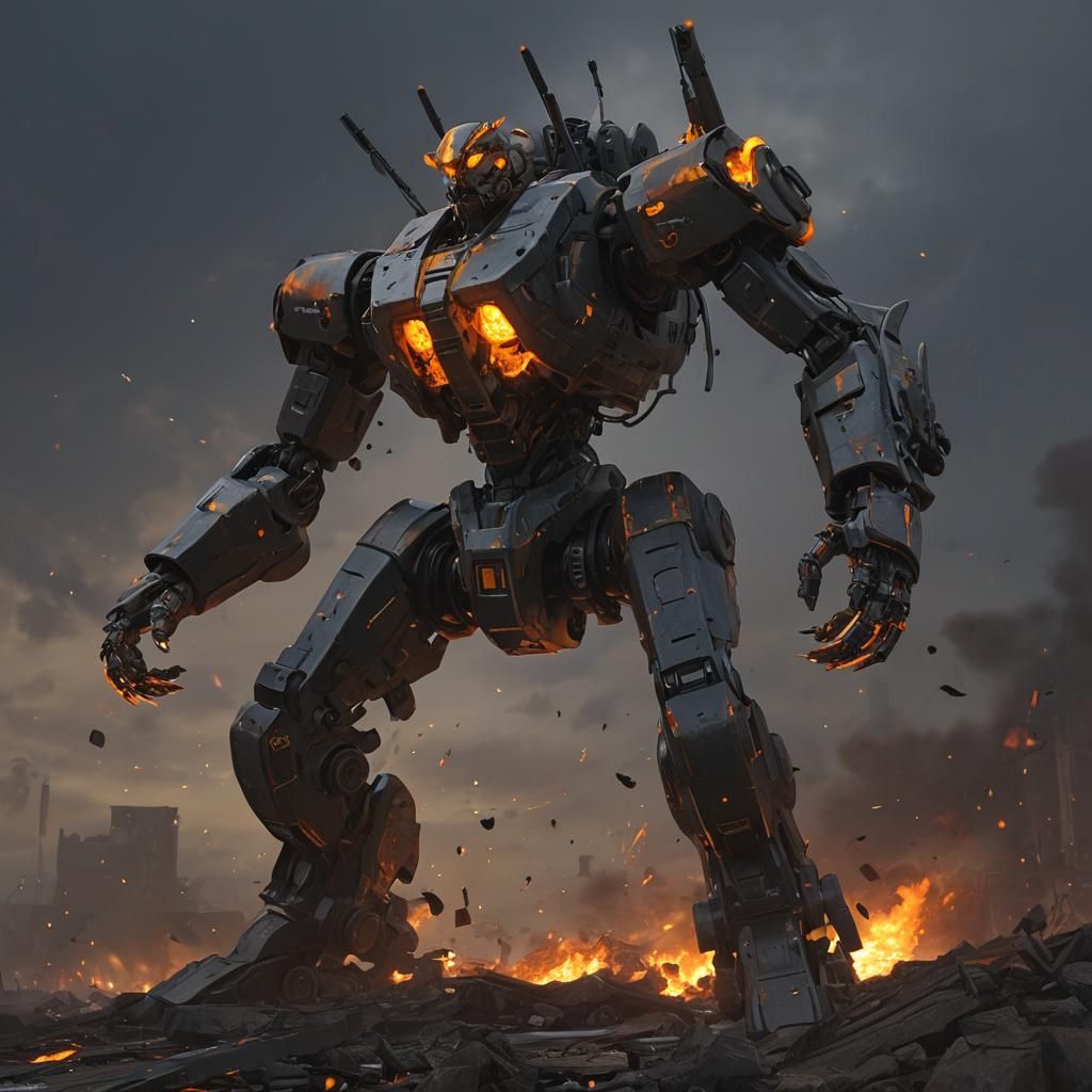 Exploding Anime Mech Robot Concept Art