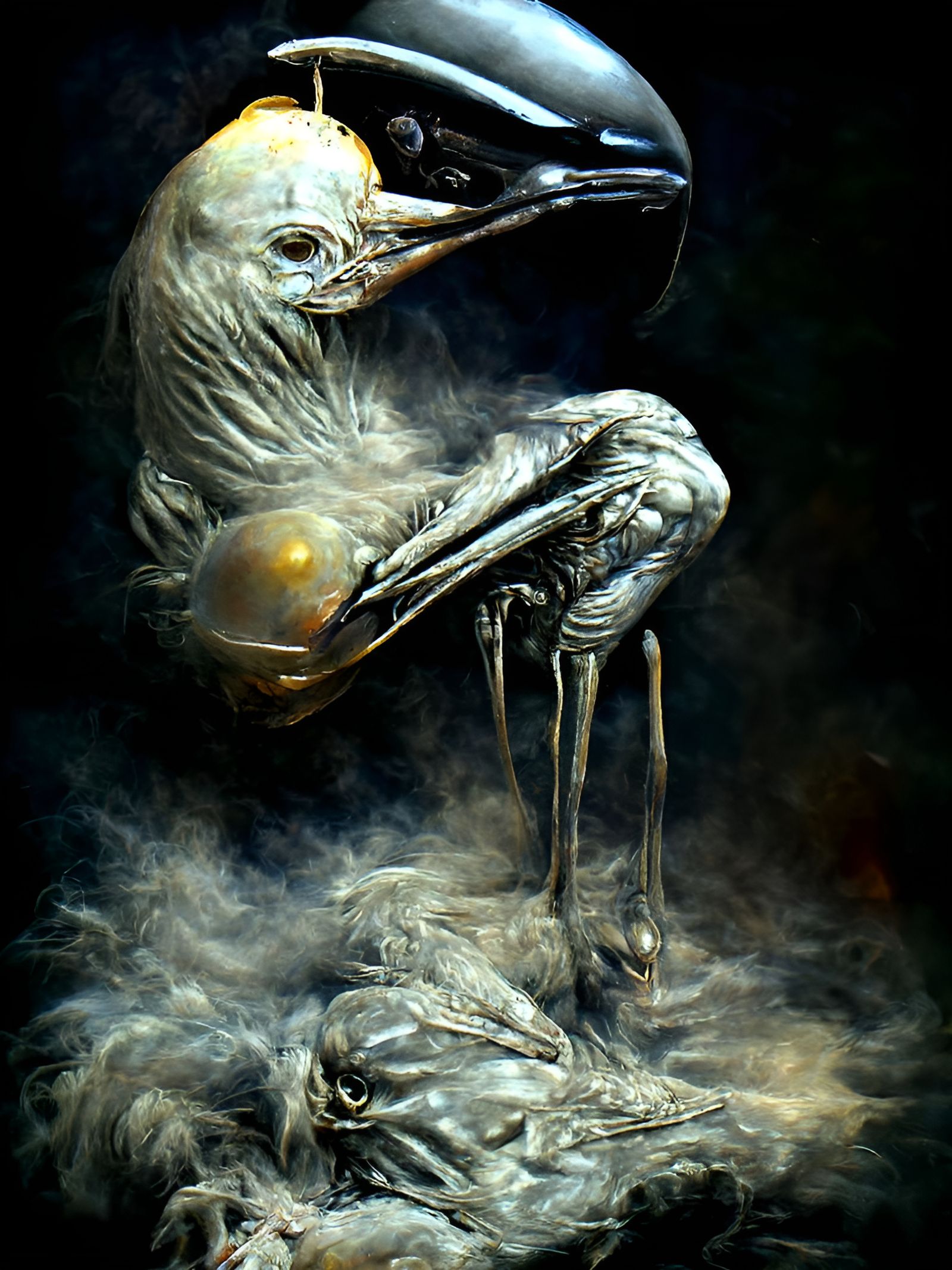 Surreal Alien Bird in Cyberpunk Style