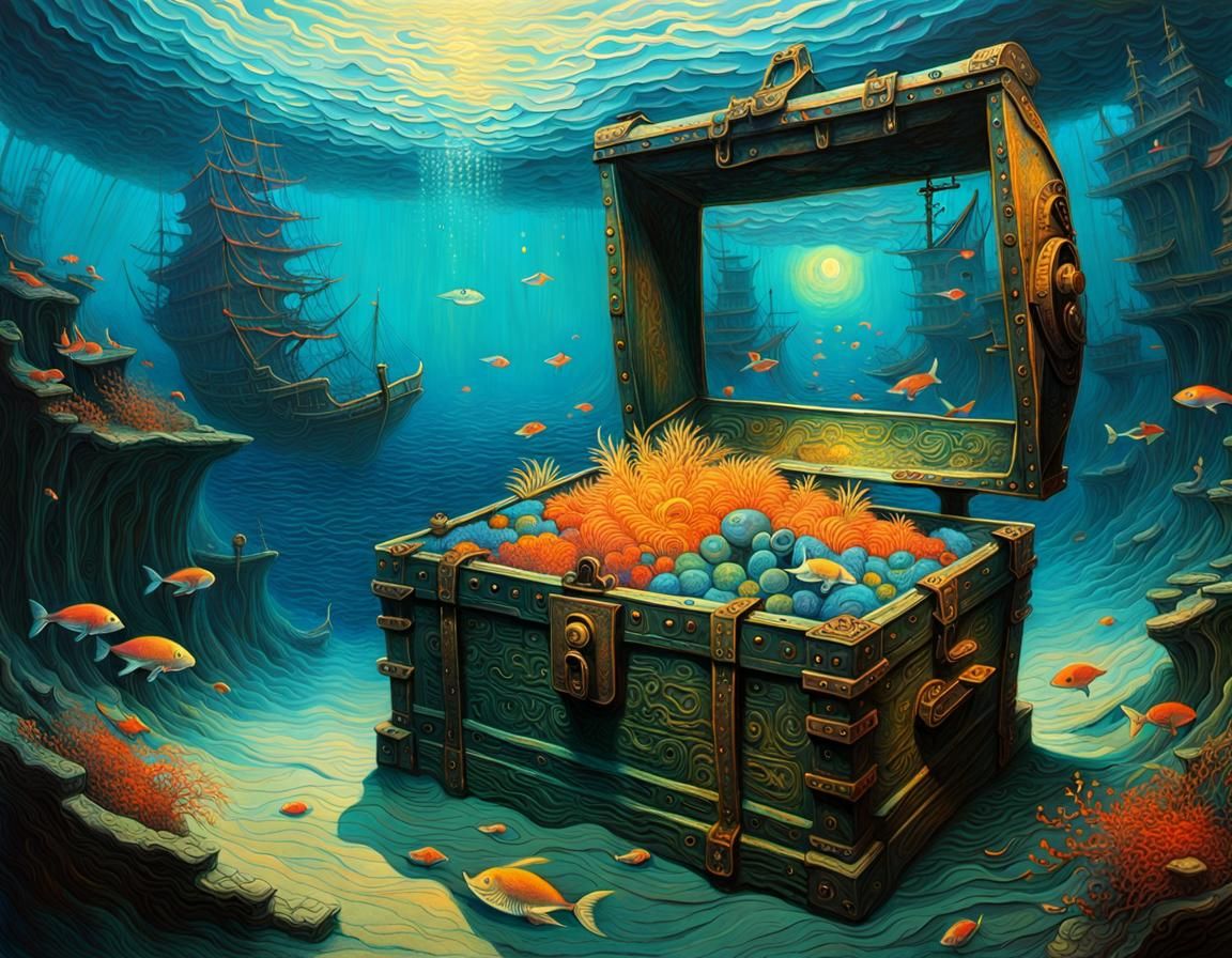 Neon Treasure Chest in Sunken Shipwreck