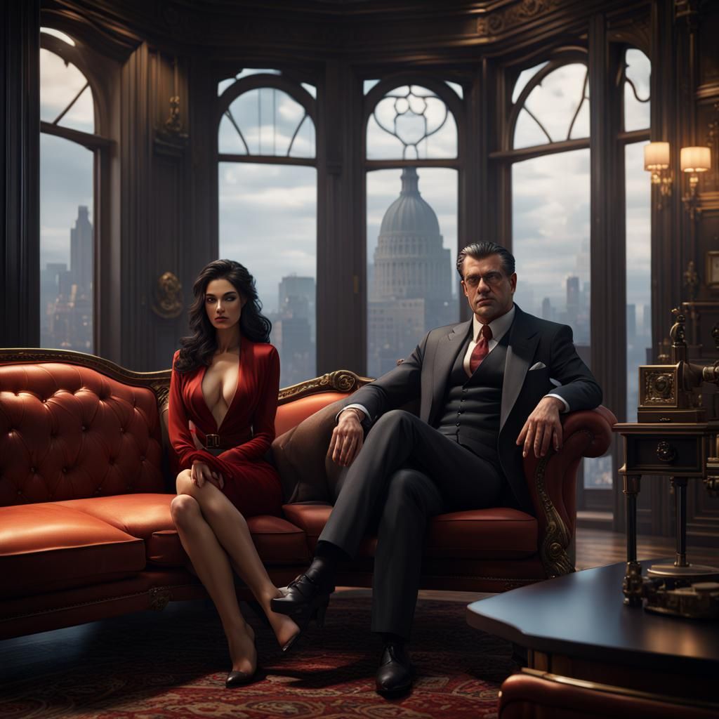 Mafia Don and Woman in Luxurious Office