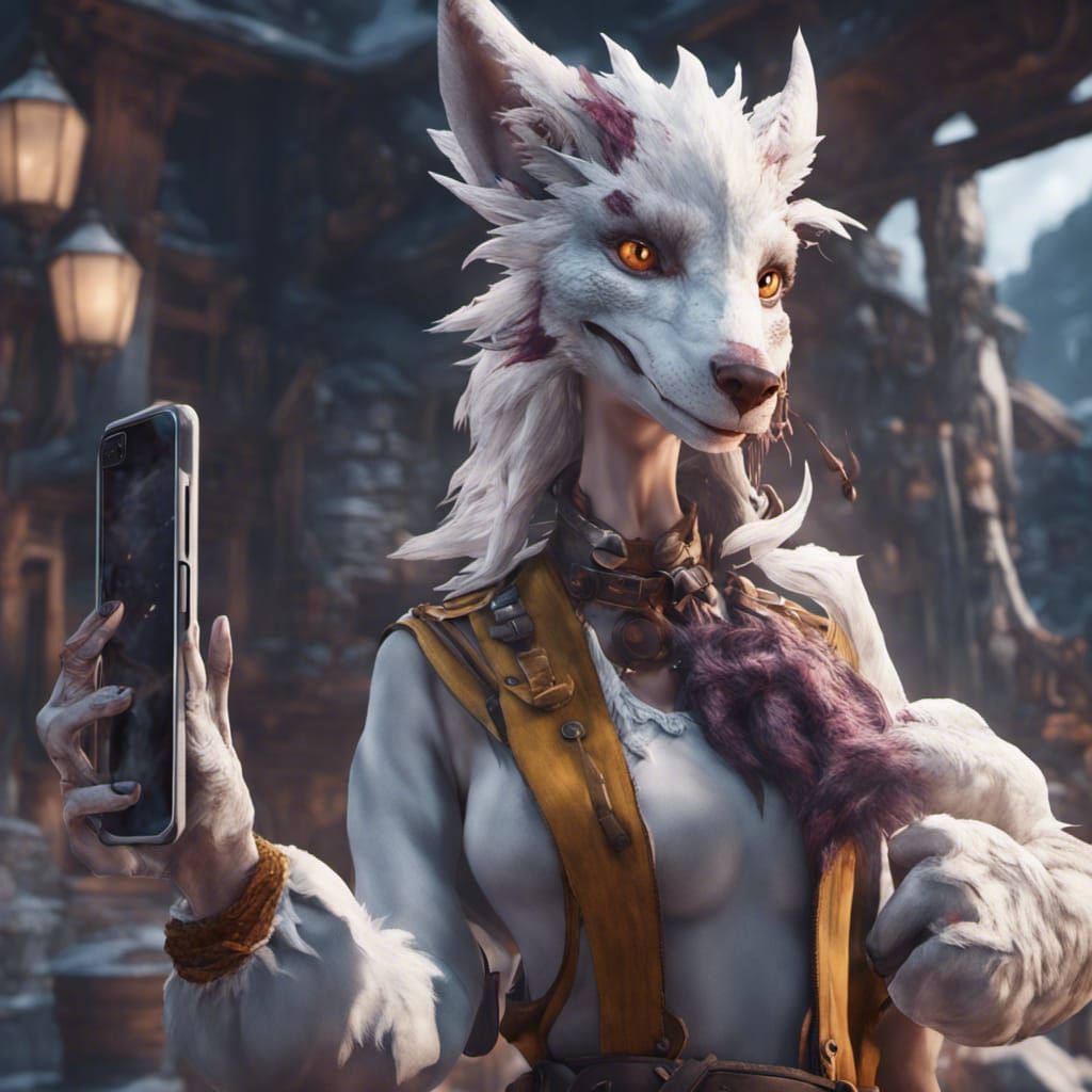 Sergal Girl Selfie: Detailed Fantasy Art