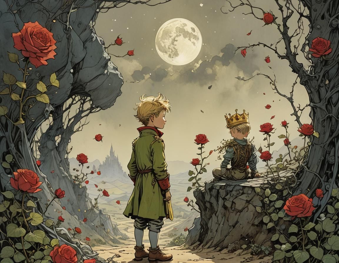 The Little Prince and His Rose: Detailed Digital Art