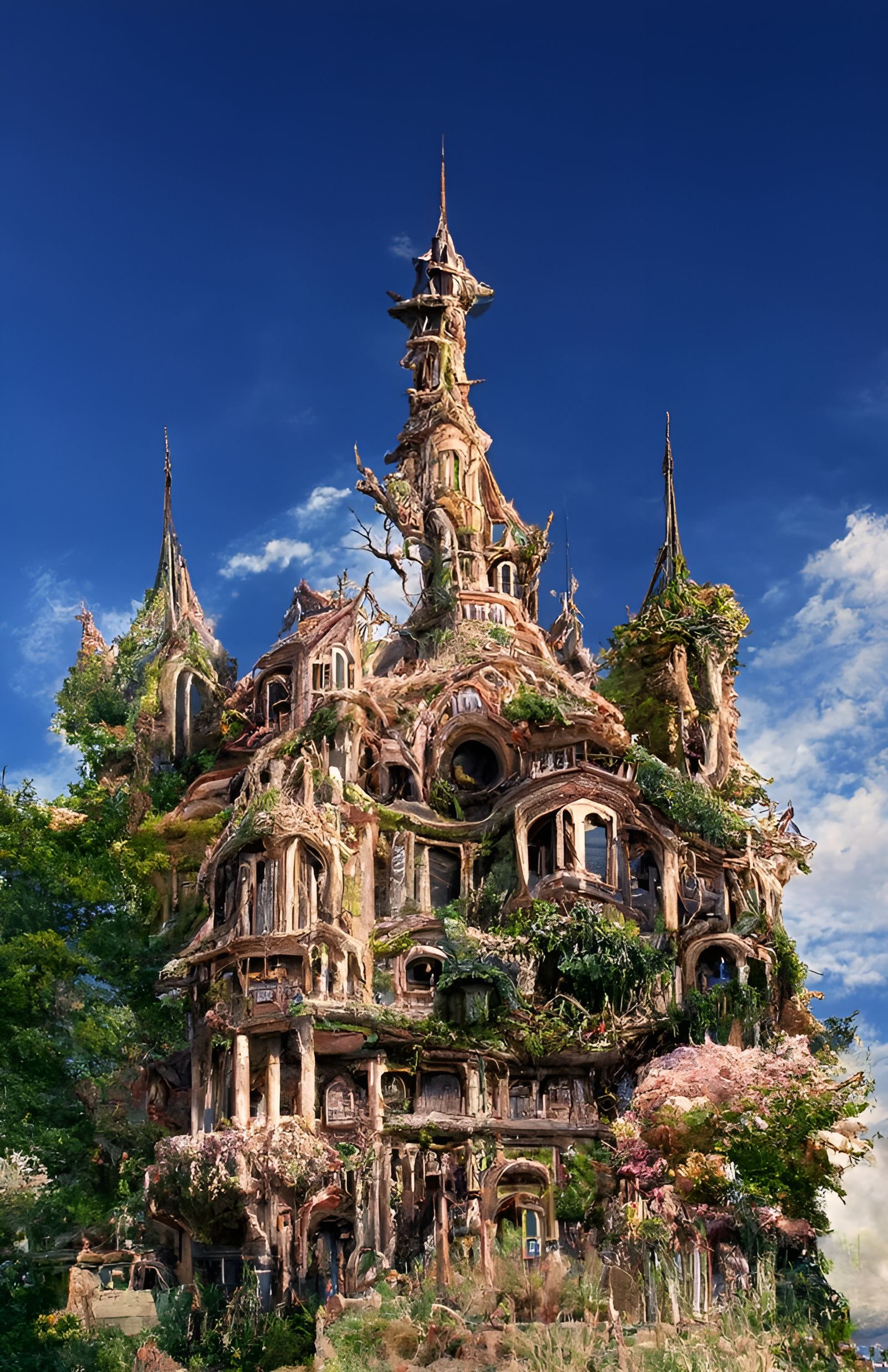 Macabre Fantasy House Painting in Ghibli Style