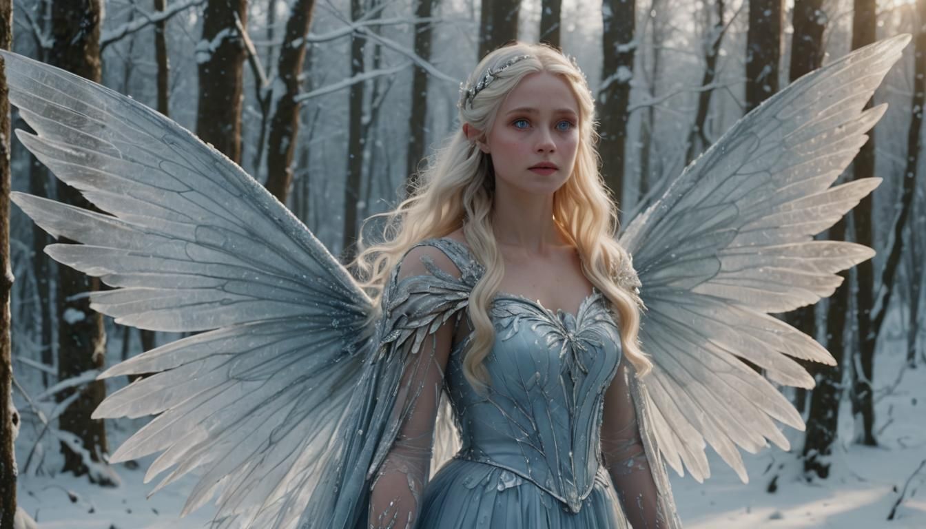 Winter Fairy in Snowy Forest: Cinematic Film Still