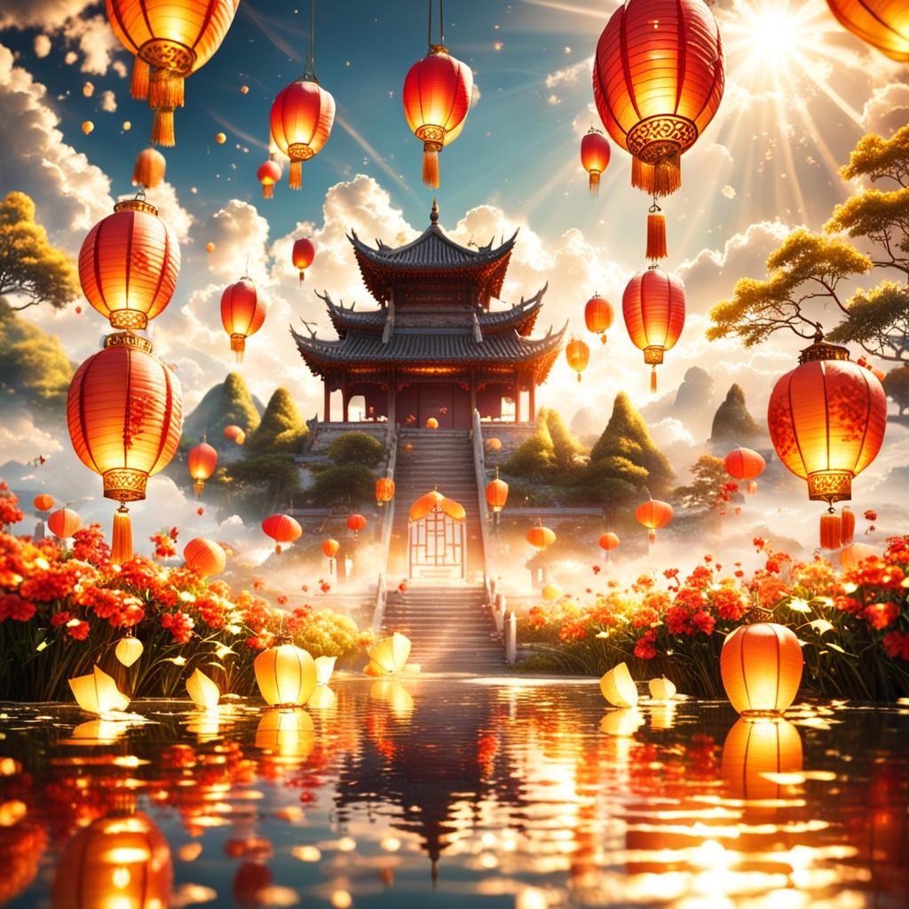 Chinese Lanterns Over a Cinematic Landscape