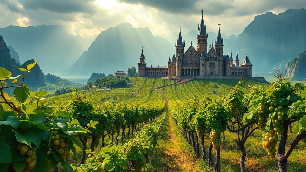 Fantasy Cityscape with Vineyard and Castle