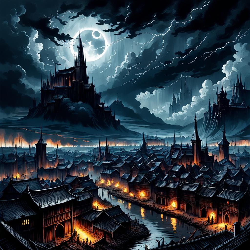 Post-Apocalyptic Medieval City in Dark Fantasy Style