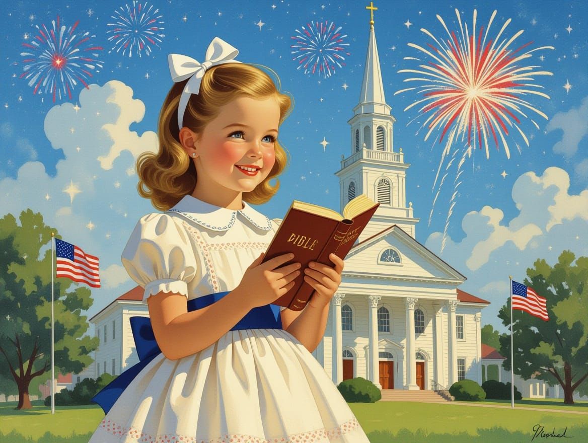 Patriotic Girl Celebrates Fourth of July as Digital Art