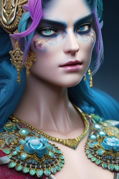 Fierce Assassin in Jeweled Armor, Digital Art